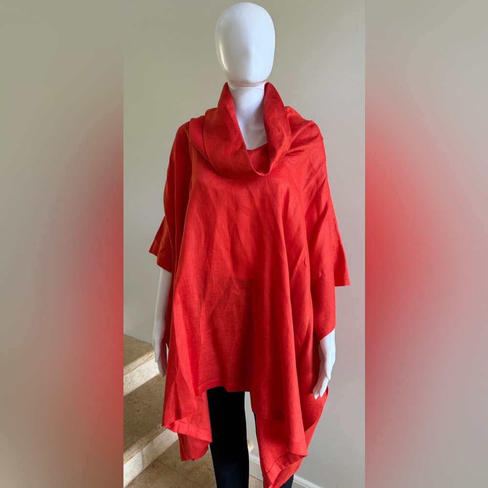 ALISTAIR TRUNG Women's Cowl Neck 100% Linen Blouse Top Tunic, Orange